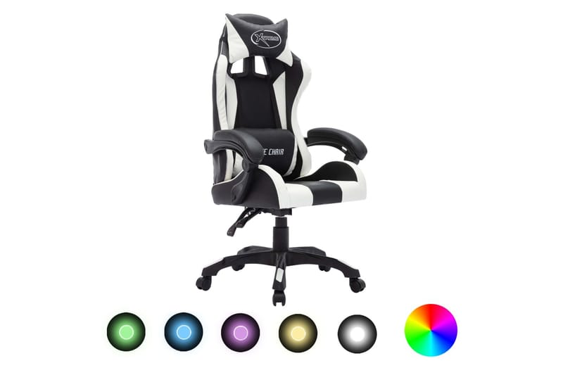 Gamingstol med RGB LED-lampor vit och svart konstläder - Flerfärgad - Möbler - Stolar & fåtöljer - Kontorsstol & skrivbordsstol