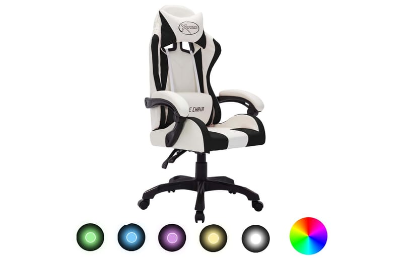 Gamingstol med RGB LED-lampor vit och svart konstläder - Flerfärgad - Kontorsstol & skrivbordsstol - Gamingstol