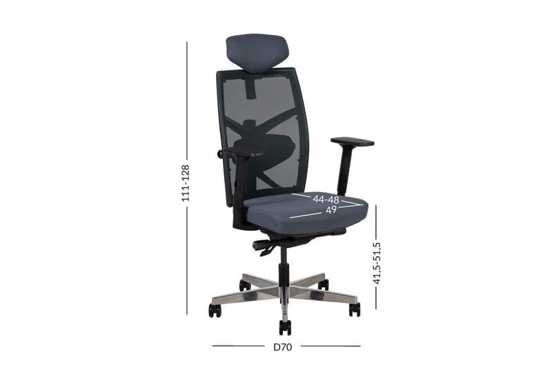 Kontorstol Tune 70x70xh111-128 cm Grå - Möbler - Stolar & fåtöljer - Kontorsstol & skrivbordsstol