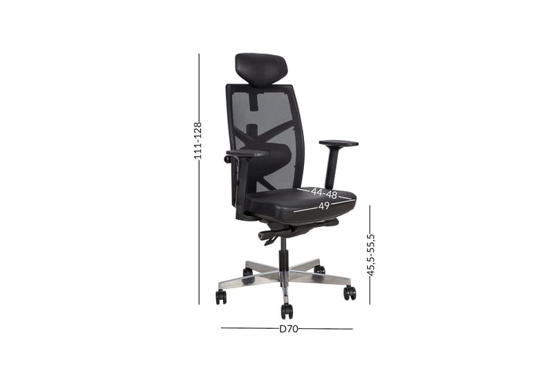 Kontorstol Tune 70x70xh111-128 cm Säte: Läder - Svart - Möbler - Stolar & fåtöljer - Kontorsstol & skrivbordsstol
