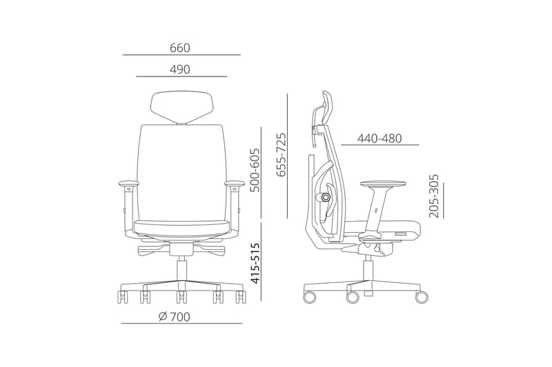 Kontorstol Tune 70x70xh111-128 cm Säte: Läder - Svart - Möbler - Stolar & fåtöljer - Kontorsstol & skrivbordsstol