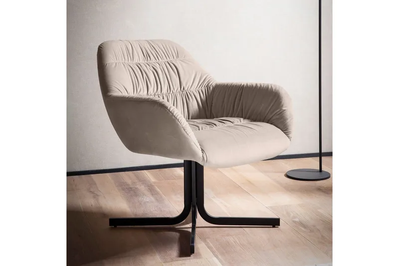 Lounge & Cocktailstol Wohnling mysig sammet klädd, med armstöd, modern stil Beige - Beige - Möbler - Stolar & fåtöljer - Fåtölj