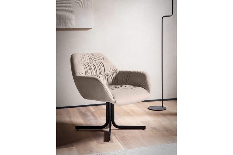Lounge & Cocktailstol Wohnling mysig sammet klädd, med armstöd, modern stil Beige - Beige - Möbler - Stolar & fåtöljer - Fåtölj