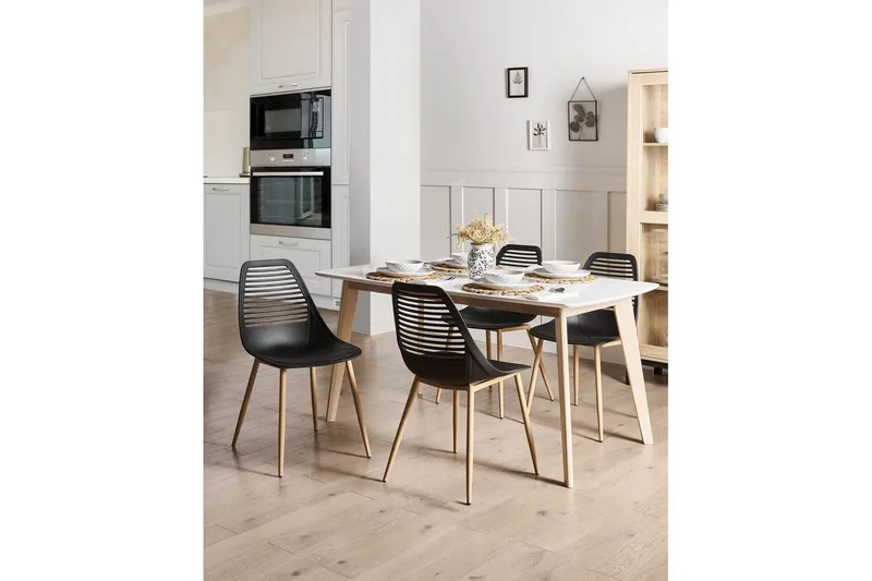 Matsalsstol Montello set om 4 Svart-Ljust Trä - Svart-Ljust Trä - Möbler - Stolar & fåtöljer - Matstol & köksstol