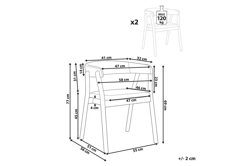 Matsalsstol Mylo set om 2 Beige-Mörkt Trä - Beige-Mörkt Trä - Möbler - Stolar & fåtöljer - Matstol & köksstol