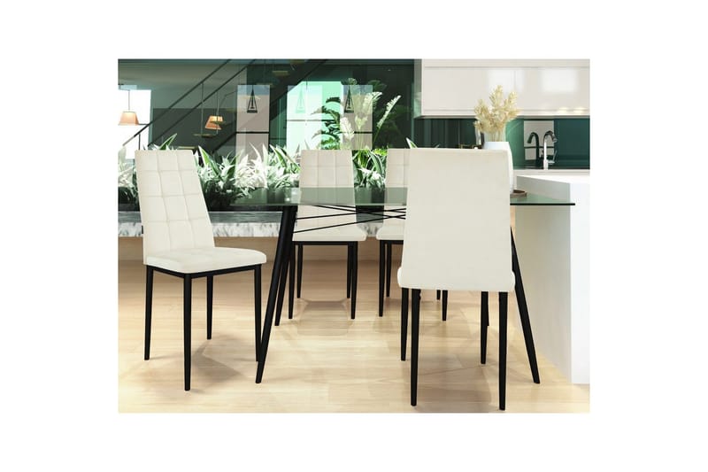 Matstol Becca set om 4 Sammet/metall, Kräm - Sammet/metall, Kräm - Möbler - Stolar & fåtöljer - Matstol & köksstol