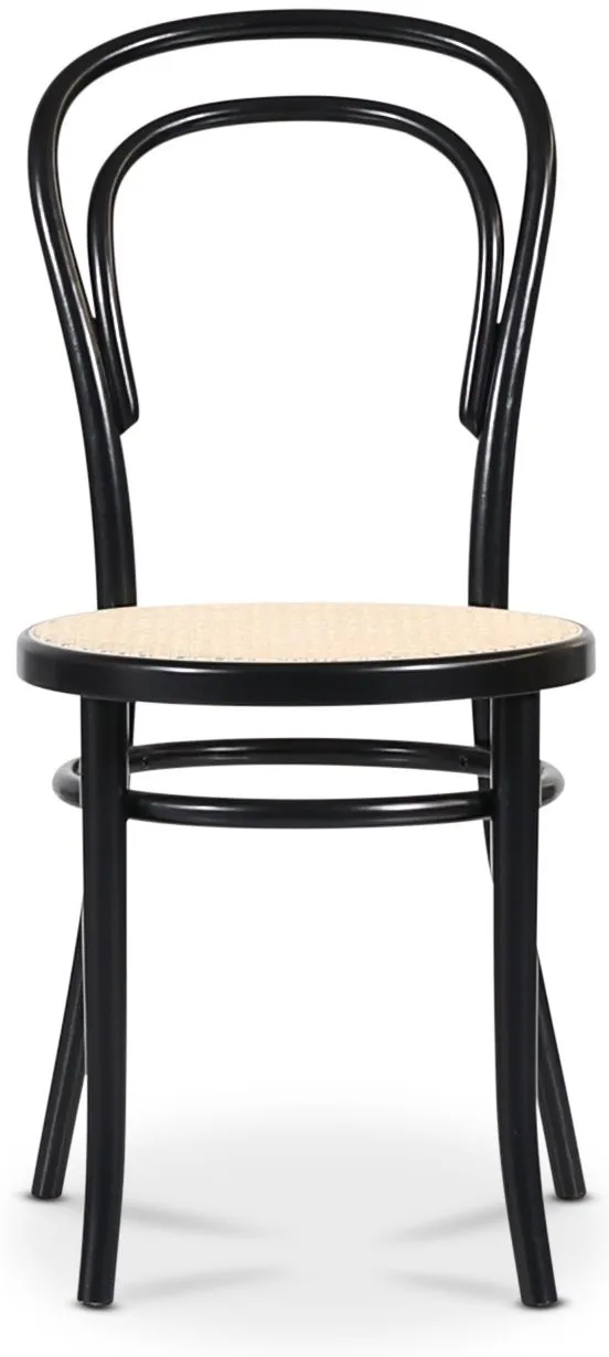 Matstol No 14 med Rottingsits, Svart / Beige Rotting