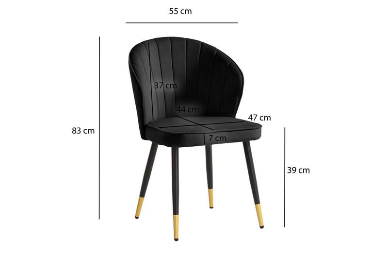 Matstol Wohnling sammet klädd med metallben, modern loftstil Svart - Svart - Möbler - Stolar & fåtöljer - Matstol & köksstol