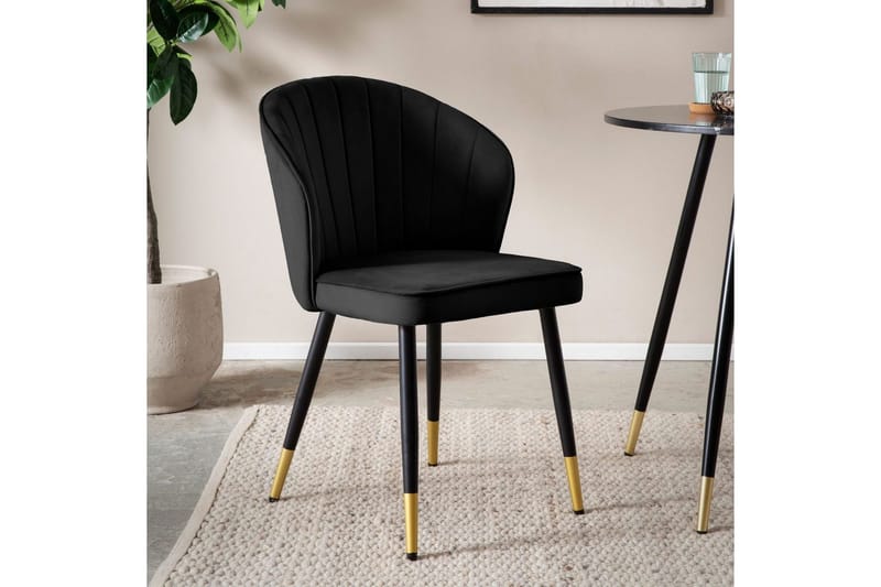 Matstol Wohnling sammet klädd med metallben, modern loftstil Svart - Svart - Möbler - Stolar & fåtöljer - Matstol & köksstol