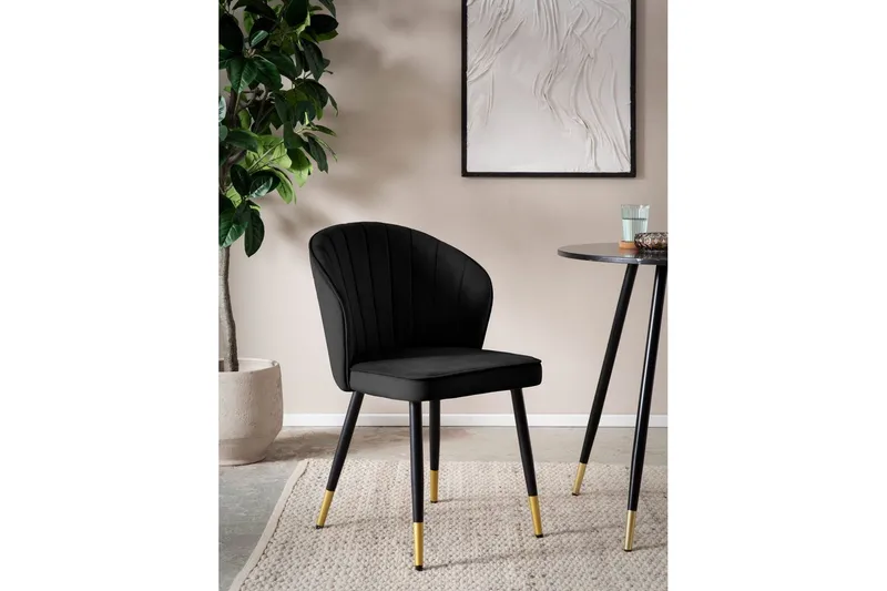 Matstol Wohnling sammet klädd med metallben, modern loftstil Svart - Svart - Möbler - Stolar & fåtöljer - Matstol & köksstol