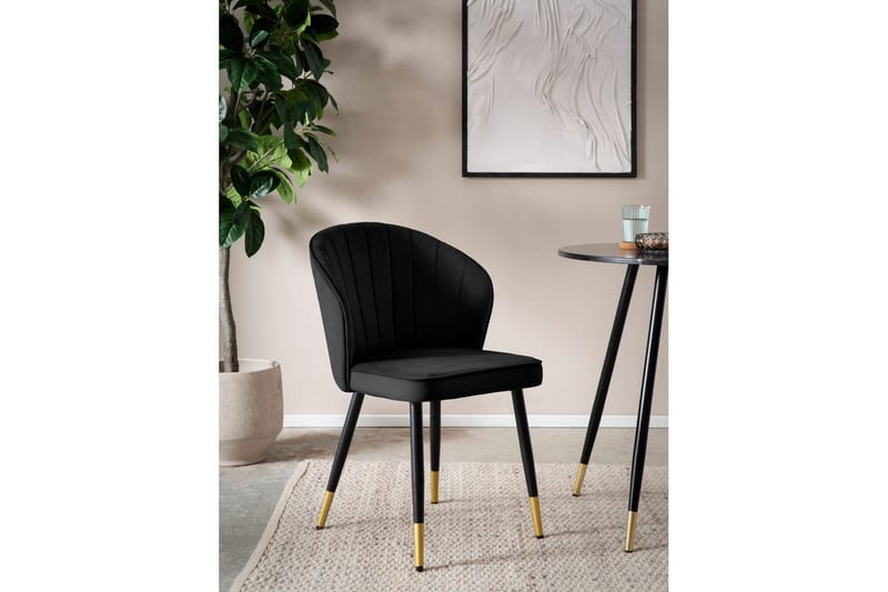 Matstol Wohnling sammet klädd med metallben, modern loftstil Svart - Svart - Möbler - Stolar & fåtöljer - Matstol & köksstol