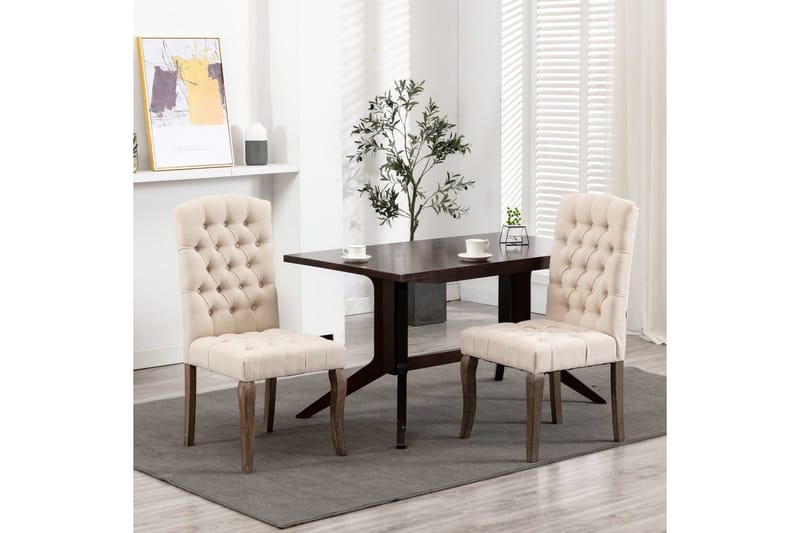 Matstolar 2 st beige linnedesign tyg - Beige - Möbler - Stolar & fåtöljer - Matstol & köksstol