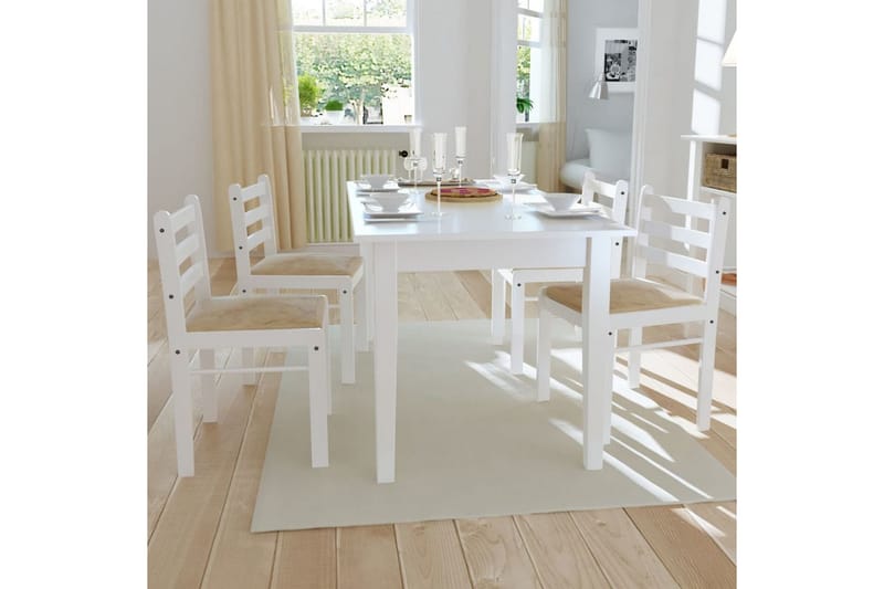 Matstolar 4 st vit massivt gummiträ och sammet - Vit - Matstol & köksstol