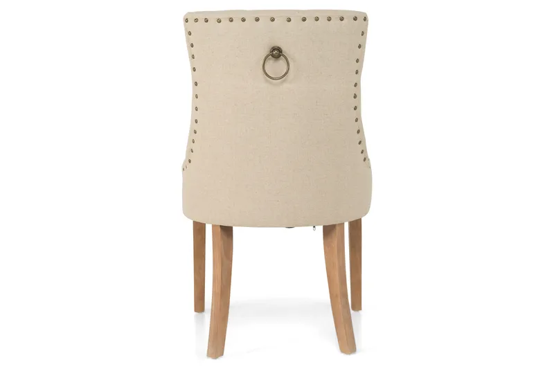 Viktoria Matstol & Köksstol i Tyg med Nitar och Bruna Träben - Beige - Möbler - Stolar & fåtöljer - Matstol & köksstol