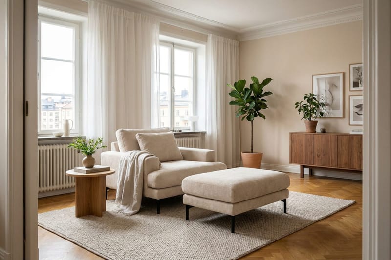 Menard Premium Fåtölj i Chenille - Trenza 06, Beige Chenille - Möbler - Stolar & fåtöljer - Fåtölj