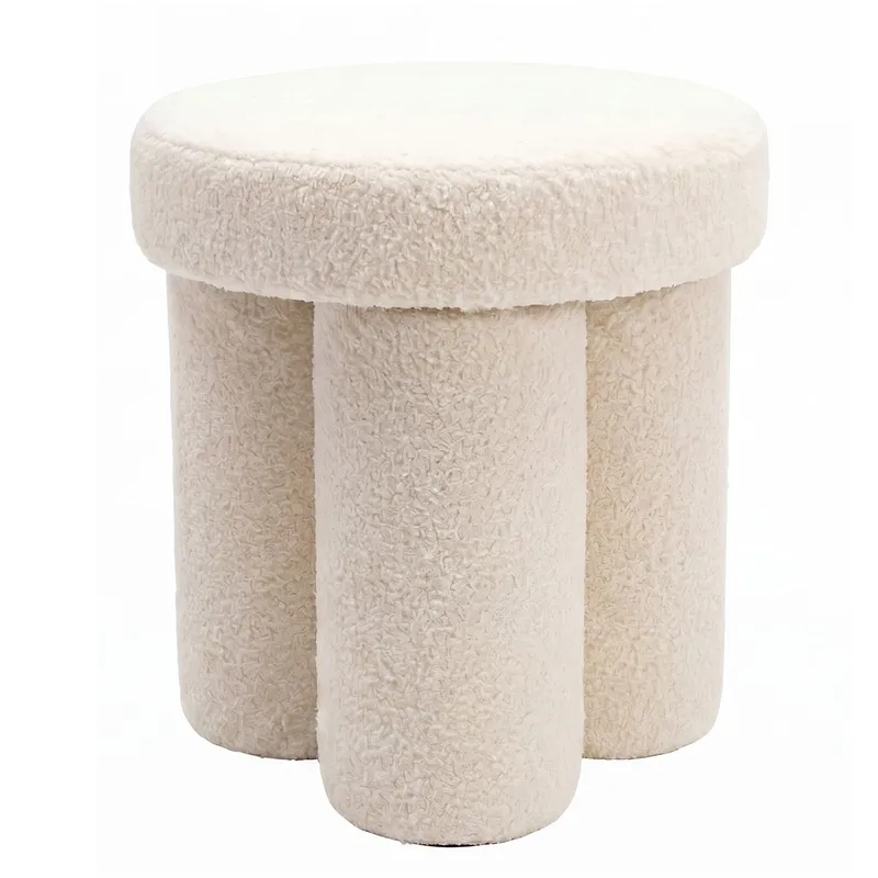 Ölvik Rund sittpuff 40 cm i teddytyg, ljus kräm