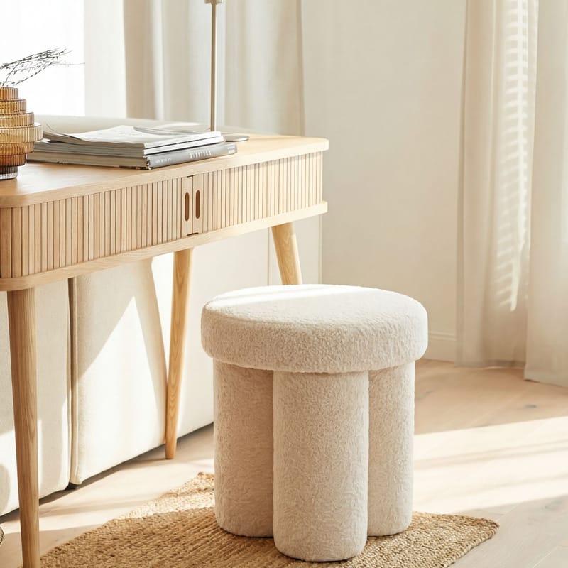 Ölvik Rund sittpuff 40 cm i teddytyg - ljus kräm - Möbler - Stolar & fåtöljer - Pall & puff - Sittpuff