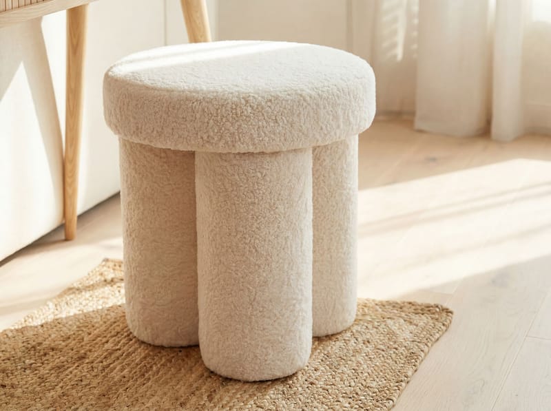 Ölvik Rund sittpuff 40 cm i teddytyg - ljus kräm - Möbler - Stolar & fåtöljer - Pall & puff - Sittpuff