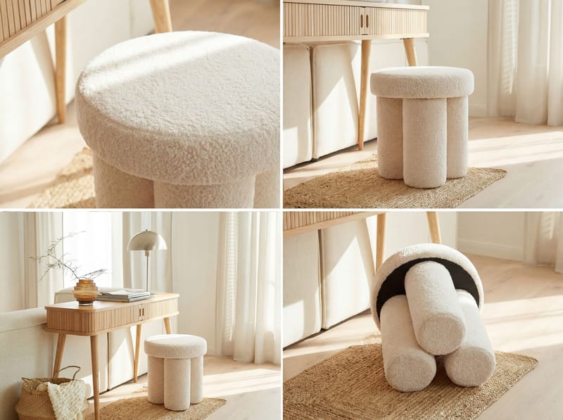 Ölvik Rund sittpuff 40 cm i teddytyg - ljus kräm - Möbler - Stolar & fåtöljer - Pall & puff - Sittpuff