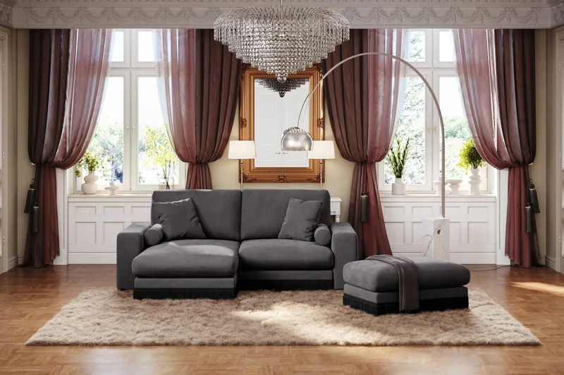 Arken Lyx Rektangulär Fotpall i Sammet - Mörkgrå - Möbler - Stolar & fåtöljer - Pall & puff - Fotpall