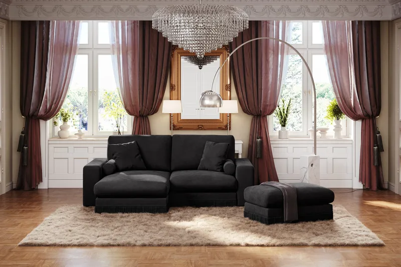 Arken Lyx Rektangulär Fotpall i Sammet - Svart - Möbler - Stolar & fåtöljer - Pall & puff - Fotpall