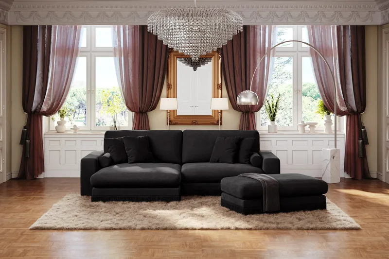 Arken Lyx Rektangulär Fotpall i Sammet - Svart - Möbler - Stolar & fåtöljer - Pall & puff - Fotpall