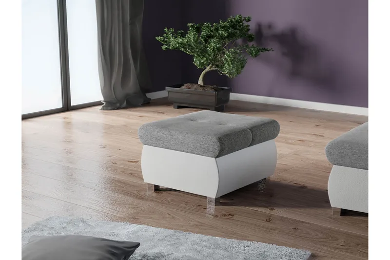 Cerys Fotpall 60 cm - Vit/Grå - Möbler - Stolar & fåtöljer - Pall & puff - Fotpall