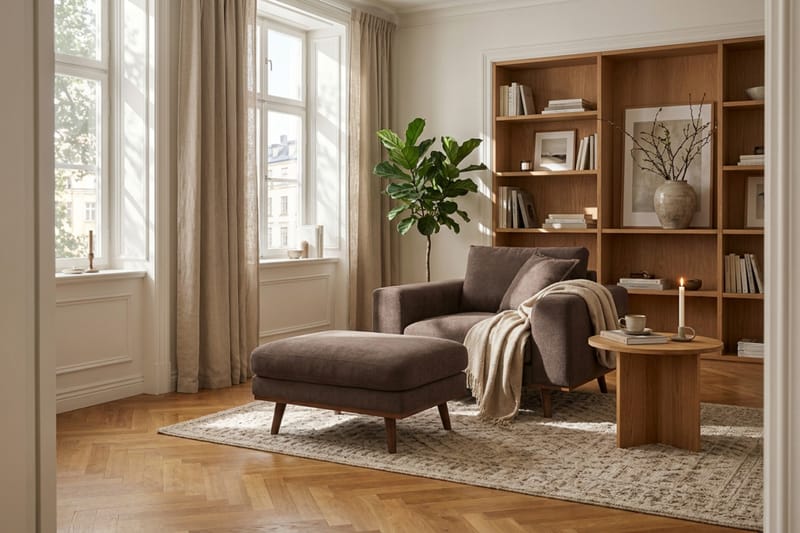 Copenhagen Premium Fotpall i Chenille - Mörkbrun - Möbler - Stolar & fåtöljer - Pall & puff - Fotpall