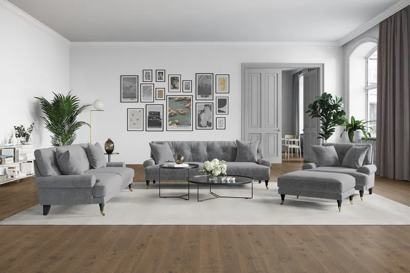 Andrew Fotpall Sammet - Silvergrå/Mässing - Möbler - Stolar & fåtöljer - Pall & puff - Fotpall