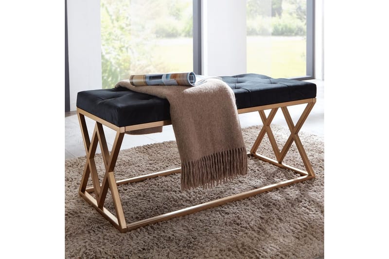 Bänk Wohnling klädd Chesterfield-utseende med sammetsklädsel dubbelsäng - dubbelsäng - Möbler - Stolar & fåtöljer - Pall & puff - Fotpall - Chesterfield fotpall