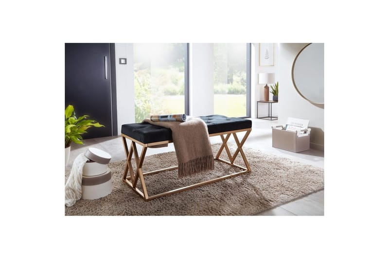 Bänk Wohnling klädd Chesterfield-utseende med sammetsklädsel dubbelsäng - dubbelsäng - Möbler - Stolar & fåtöljer - Pall & puff - Fotpall - Chesterfield fotpall