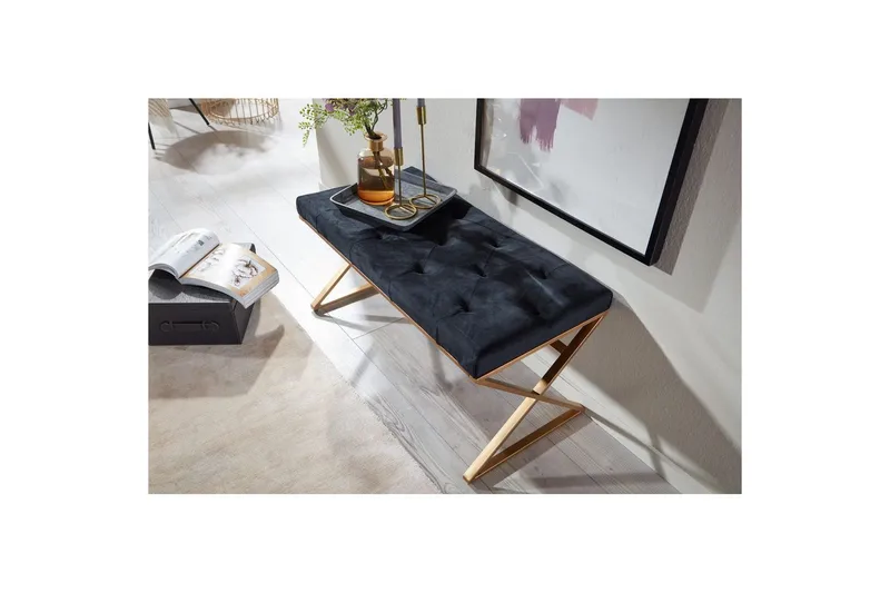 Bänk Wohnling klädd Chesterfield-utseende med sammetsklädsel enkel ram - enkel ram - Möbler - Stolar & fåtöljer - Pall & puff - Fotpall - Chesterfield fotpall