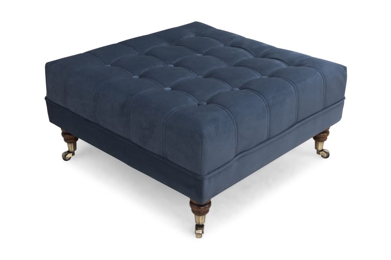 Chesterfield Deluxe Fotpall Fyrkantig 70 cm - Petrolblå Sammet - Möbler - Stolar & fåtöljer - Pall & puff - Fotpall - Chesterfield fotpall