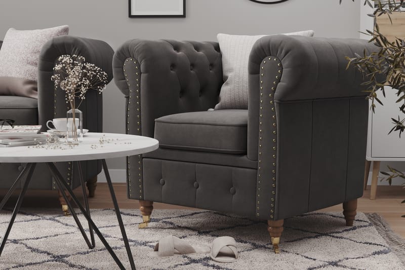 Chesterfield Deluxe Fotpall - Grå - Möbler - Stolar & fåtöljer - Pall & puff - Fotpall - Chesterfield fotpall