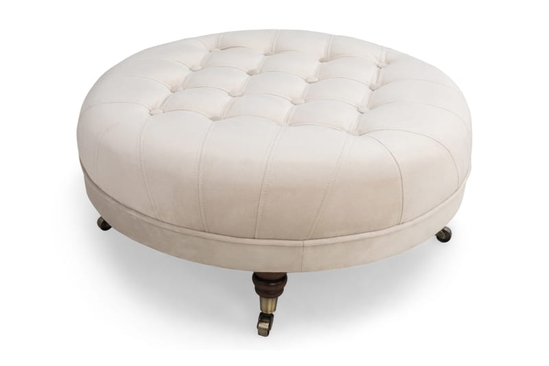 Chesterfield Deluxe Fotpall Rund 80 cm - Beige Sammet - Chesterfield fotpall - Fotpall