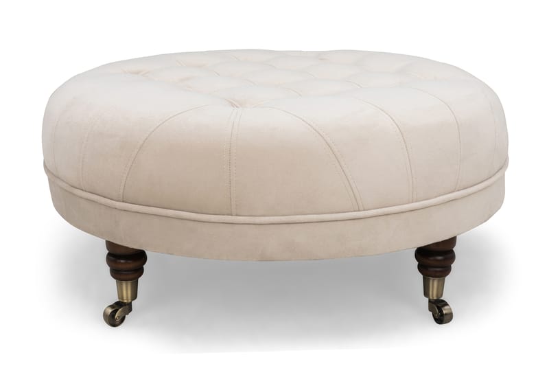 Chesterfield Deluxe Fotpall Rund 80 cm - Beige Sammet - Möbler - Stolar & fåtöljer - Pall & puff - Fotpall - Chesterfield fotpall