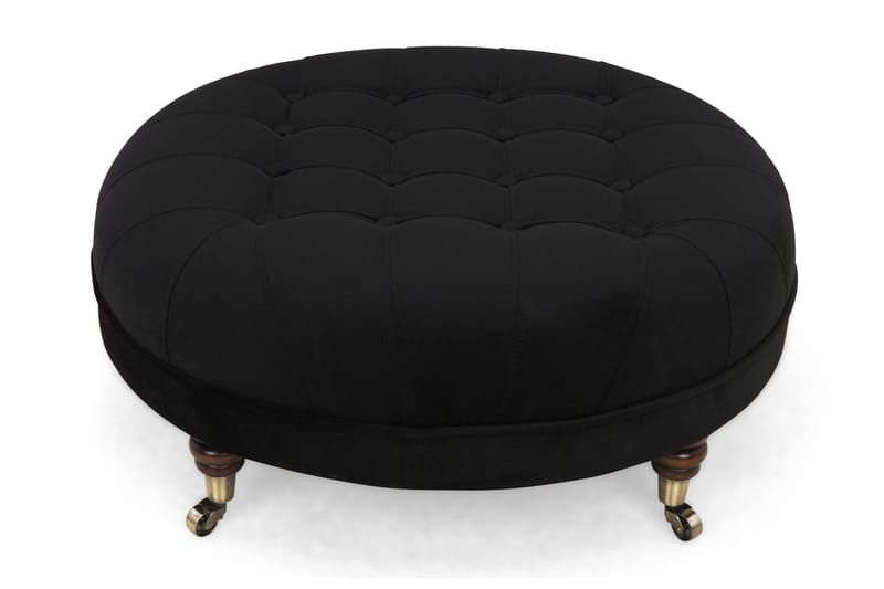 Chesterfield Deluxe Fotpall Rund 80 cm - Svart Sammet - Chesterfield fotpall - Fotpall