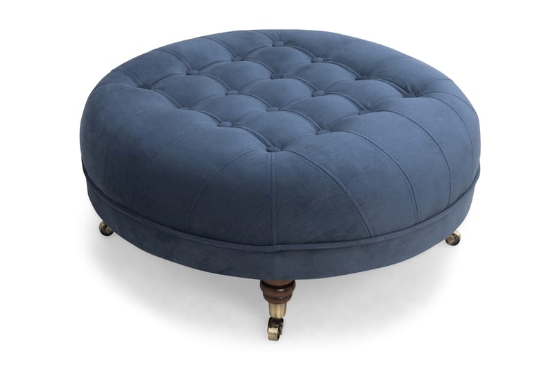Chesterfield Deluxe Fotpall Rund 80 cm - Petrolblå Sammet - Möbler - Stolar & fåtöljer - Pall & puff - Fotpall - Chesterfield fotpall