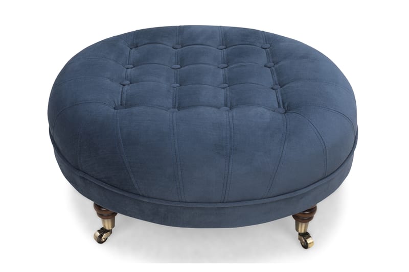 Chesterfield Deluxe Fotpall Rund 80 cm - Petrolblå Sammet - Chesterfield fotpall - Fotpall