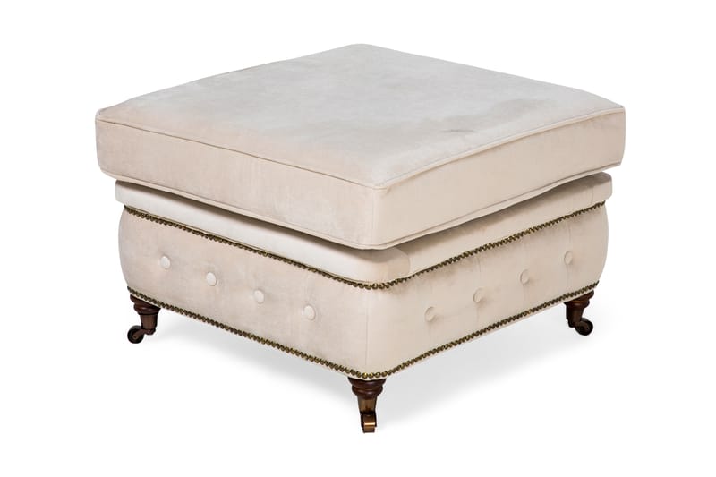 Chesterfield Deluxe Fotpall Sammet - Beige - Chesterfield fotpall - Fotpall