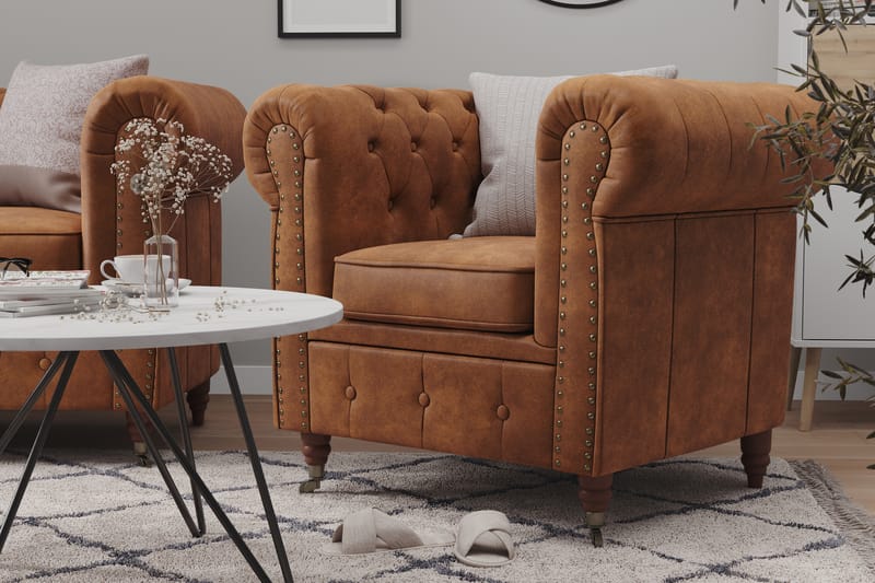 Chesterfield Deluxe Fotpall Vintage - Cognac - Möbler - Stolar & fåtöljer - Pall & puff - Fotpall - Chesterfield fotpall