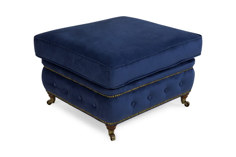 Chesterfield Deluxe Fotpall - Petrolblå Sammet - Chesterfield fotpall - Fotpall