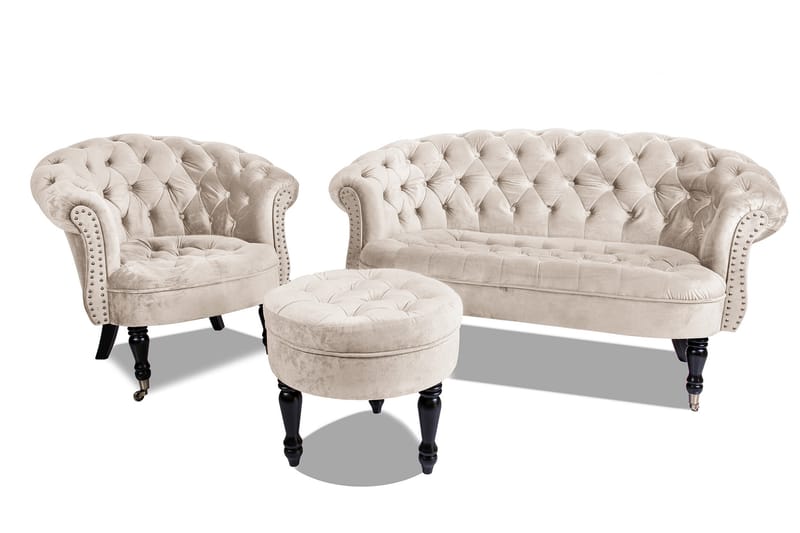 Chesterfield Ludovic Fotpall 50 cm Rund - Beige - Möbler - Stolar & fåtöljer - Pall & puff - Fotpall - Chesterfield fotpall