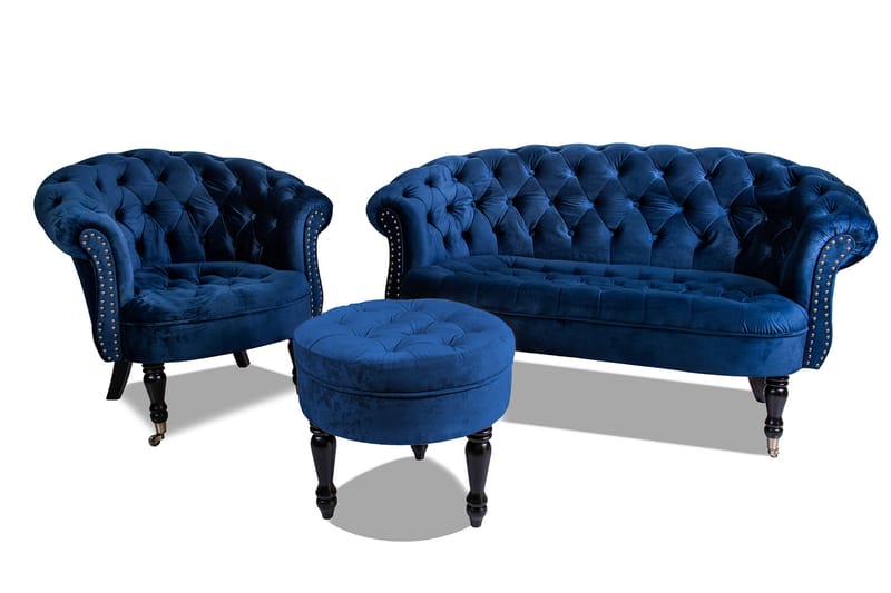 Chesterfield Ludovic Fotpall 50 cm Rund - Blå - Möbler - Stolar & fåtöljer - Pall & puff - Fotpall - Chesterfield fotpall