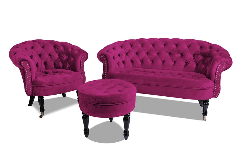 Chesterfield Ludovic Fotpall 50 cm Rund - Cerise - Möbler - Stolar & fåtöljer - Pall & puff - Fotpall - Chesterfield fotpall