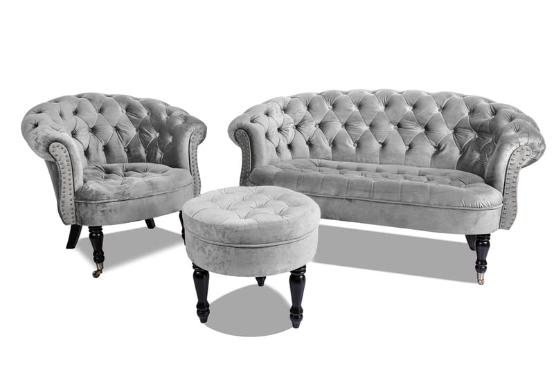 Chesterfield Ludovic Fotpall 50 cm Rund - Ljusgrå - Möbler - Stolar & fåtöljer - Pall & puff - Fotpall - Chesterfield fotpall
