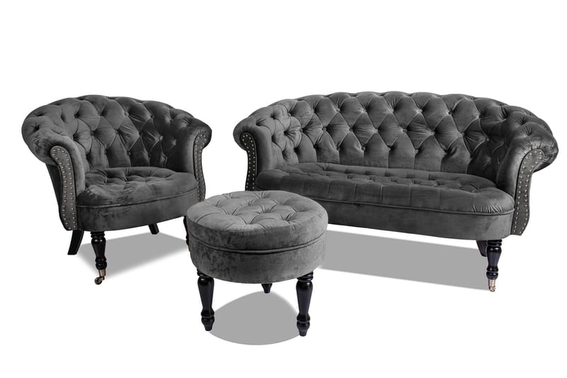 Chesterfield Ludovic Fotpall 50 cm Rund - Mörkgrå - Möbler - Stolar & fåtöljer - Pall & puff - Fotpall - Chesterfield fotpall