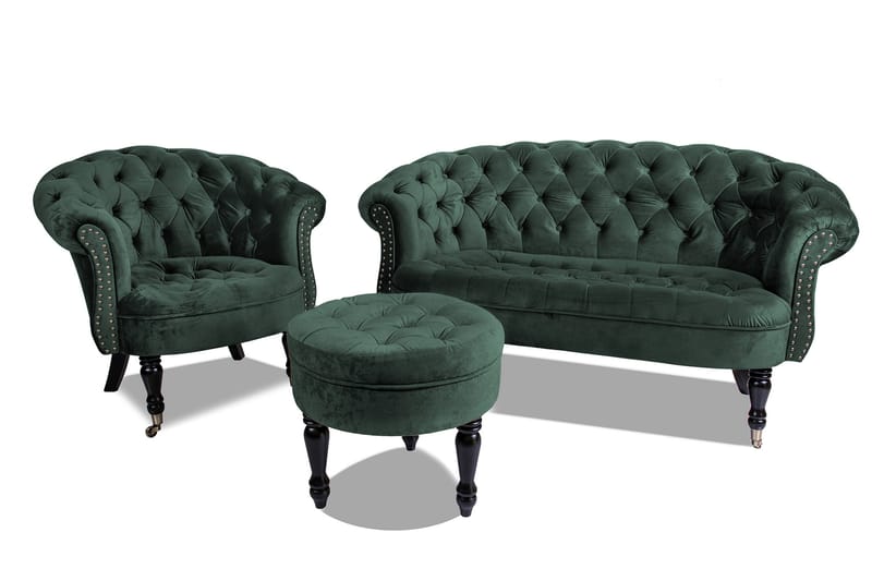 Chesterfield Ludovic Fotpall 50 cm Rund - Mörkgrön - Möbler - Stolar & fåtöljer - Pall & puff - Fotpall - Chesterfield fotpall
