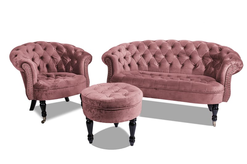 Chesterfield Ludovic Fotpall 50 cm Rund - Rosa - Chesterfield fotpall - Fotpall