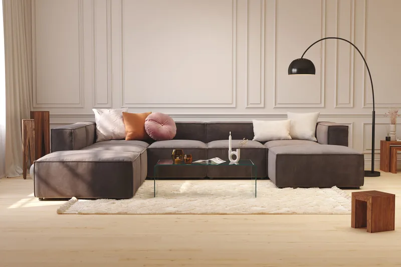 Cubo 1-sits  Rektangulär Fotpallsmodul i Sammet 120 cm bred - Mörkgrå - Möbler - Stolar & fåtöljer - Pall & puff - Fotpall